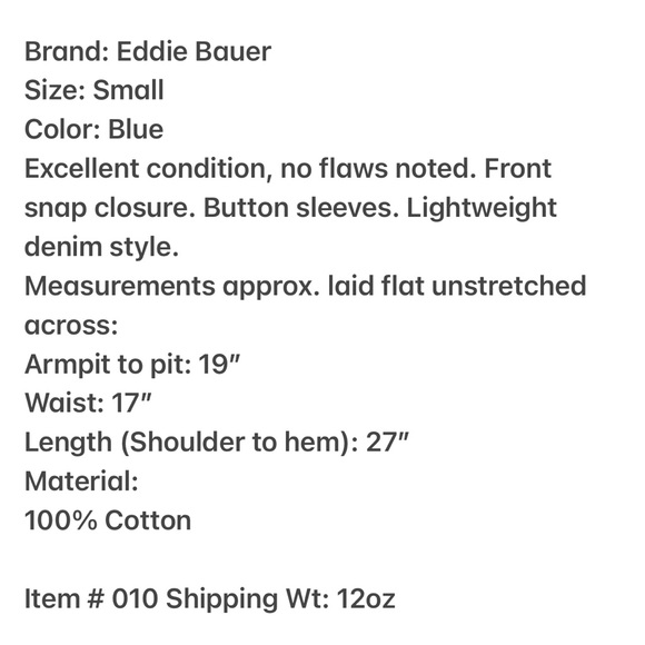 Eddie Bauer Denim Shirt Size Small - Picture 4 of 4